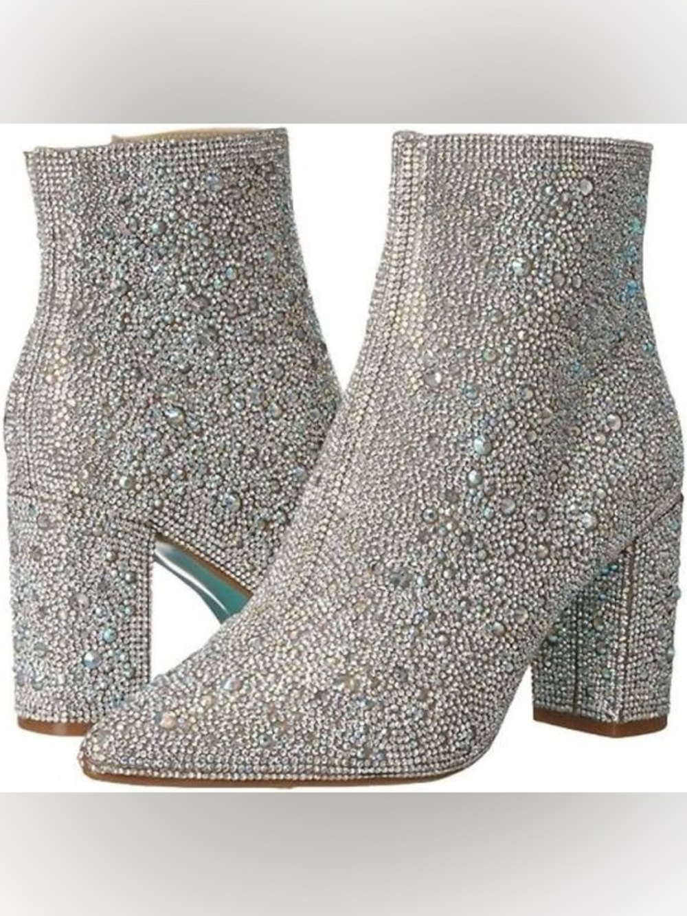Betsey Johnson Silver Crystal-Embellished Ankle Booties